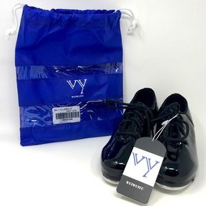 WUIWUIYU Lace Up Tap Dancing Shoes, Unisex Kid's Size 12(B)30 - Black